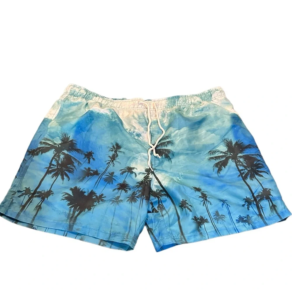 Men’s Veccoberry swim trunks, blue with palm trees ‎ size XXL